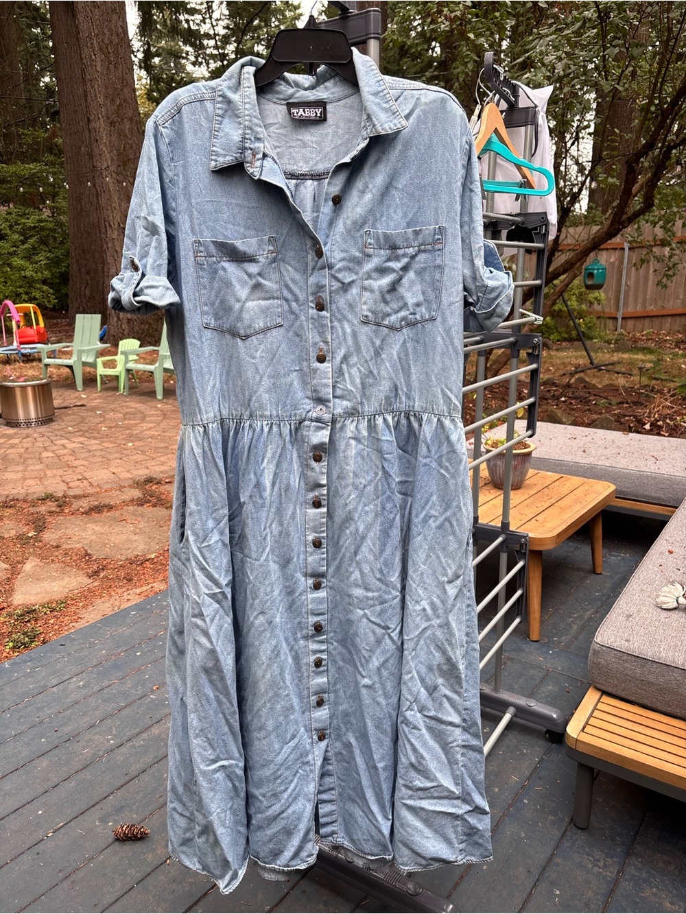Light Blue Denim Button-Front Shirt Dress